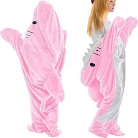 Shark Blanket Hoodie Onesie Adult Kid Cozy Shark Hoodie Blanket - Soft Flannel Wearable Sleeping Bag, Machine Washable (Color: Pink, Length: 190CM)