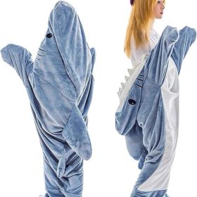 Shark Blanket Hoodie Onesie Adult Kid Cozy Shark Hoodie Blanket - Soft Flannel Wearable Sleeping Bag, Machine Washable (Color: Gray Blue, Length: 170CM)